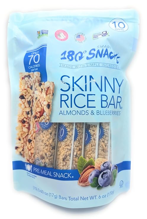 180 Snacks, Skinny Rice Bar, Almonds & Blueberries, 10 Bars