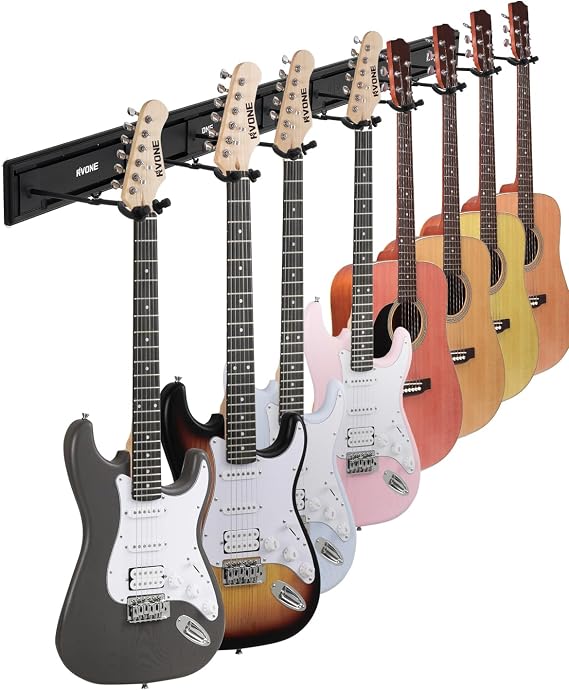RVONE Guitar Wall Mount Hagers for Multiple Guitars, Adjustable Rubber Cradles Guitar Wall Rack, Fixed Clips, Strong Aluminum Acoustic & Electric Guitars Rack, Bass Holder, Violin Ukulele Organizer