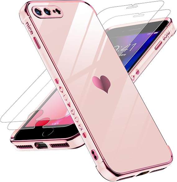 LeYi for iPhone-8 Plus Case iPhone-7 Plus Case Love Heart Plating, Pink