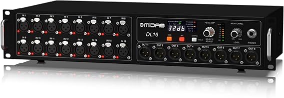 Midas DL16 16 Input, 8 Output Stage Box with 16 Midas Microphone Preamplifiers, ULTRANET and ADAT Interfaces, Pc compatible only