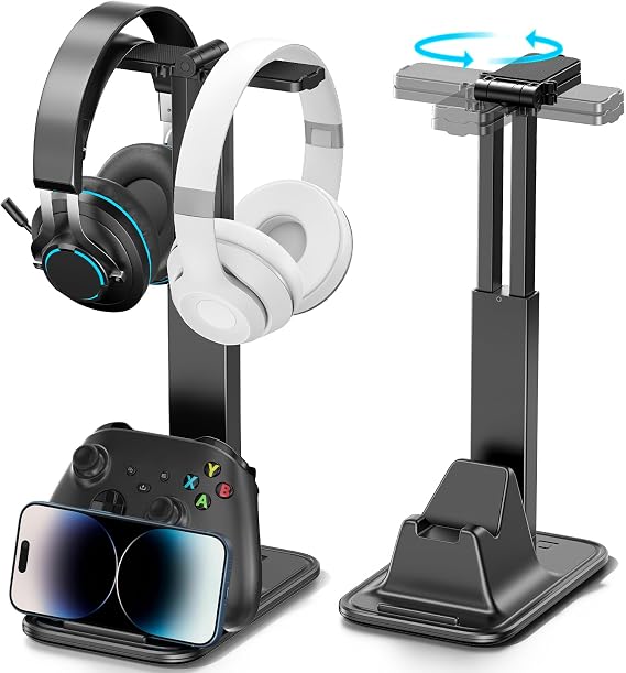 Kosker Headset Halterung & Controller Ständer mit Gaming Organizer für Gaming Zimmer Deko Drehbarer Headset Halter mit Handyhalterung