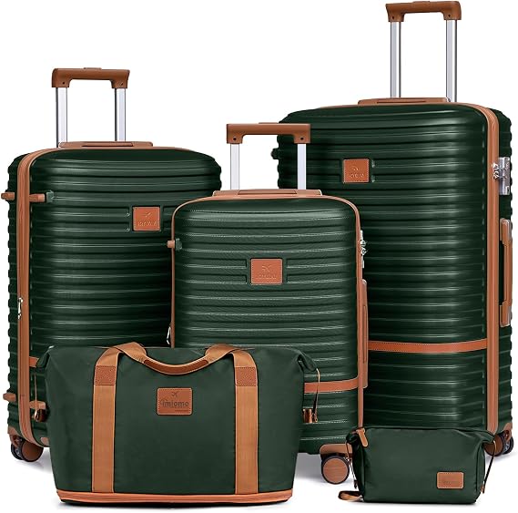 Joyway Luggage Set 3 Piece Suitcase Sets with Spinner Wheel,Hardside Expandable Travel Laggage with TSA Lock (20/24/28 Green brown