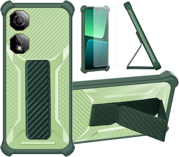 Aroepurt Case Compatible for Nubia Neo 2 5G Phone Case Stand Cover [with Tempered Glass Screen Protector] Hybrid Case [Folding Support Magnetic] [Frosted Anti-Fingerprint] Green