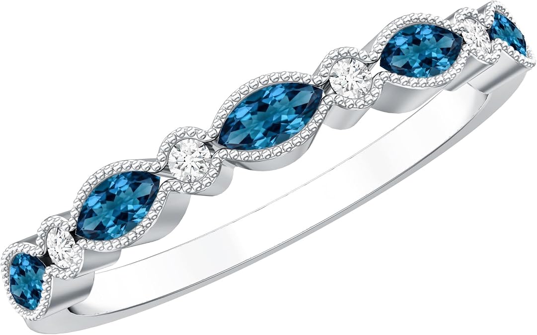Natural London Blue Topaz Eternity Wedding Band in Silver, Aaa Quality