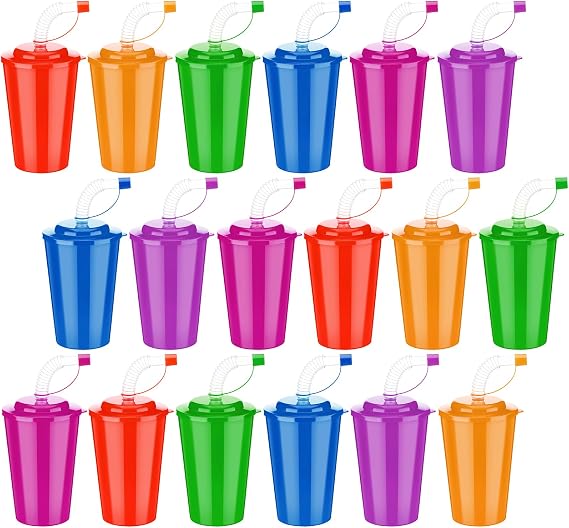 Zubebe 48 Pcs Party Plastic Cups with Lids and Straws Bulk 12oz Neon