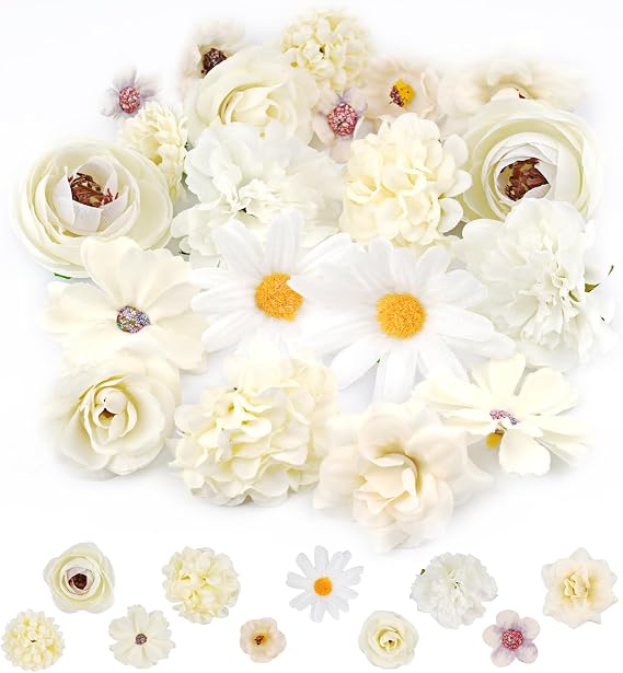 20 PCS Artificial Flower Heads, Realistic Flowers for Cake Deco-10 Styles