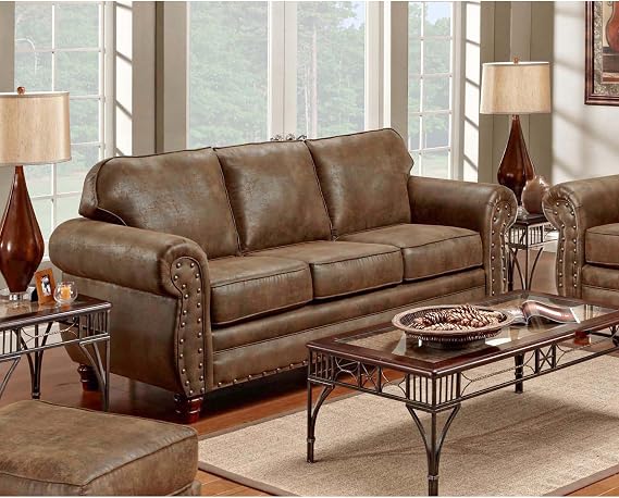 HomeStock Sleeper Sofa with Queen Mattress - Leather-Look Microfiber
