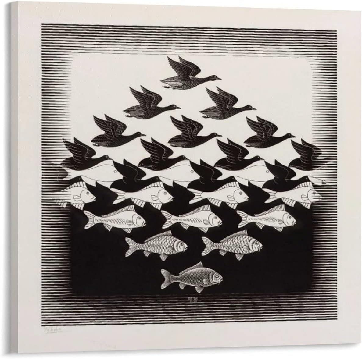 18 Famous Prints by M.C. Escher - Sky and Water I by Maurits Cornelis Escher Canvas Art Poster and Wall Art Picture Print Modern Family Bedroom Decor Posters 16x16inch40x40cm