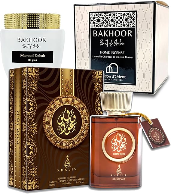 Bakhoor Mamoul 80g and Wow Oud Perfume (3.4oz / 100 mL) Spray