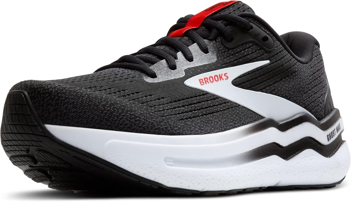 Brooks メンズ Ghost Max 2 ランニング&ウォーキングシューズ, ブラック/ホワイト/ファイアレッド。, 7