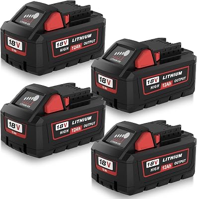 4Pack 12000mAh Lithium-ion Battery Replacement for Milwaukee 18V Battery Long Runtime Compatible with Milwaukee 18V Lithium Battery 48-11-1862 48-11-1852 48-11-1882 Cordless Tools