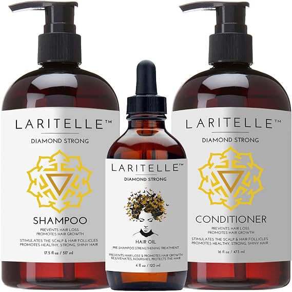 Laritelle Diamond Strong Organic Hair Care Set | Shampoo, Conditioner & Treatment | Strengthening, Nourishing & Restoring | Argan, Jojoba, Rosemary & Ginger | Vegan, Non-GMO, Made in USA
