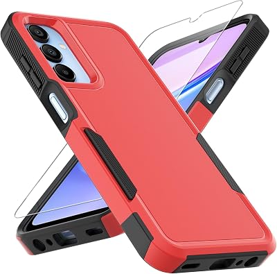 for Galaxy A15 5G Phone Case, [Military Grade Drop Tested] with HD Screen Protector, Dual Layer Protective Heavy Duty Cell Phone Cover Non-Slip Shockproof Rugged Case for Samsung Galaxy A15 5G Red