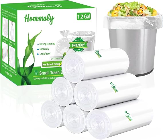 Hommaly 1.2 Gallon 240 Piece Small Clear Trash Bags, Scent Free, Anti-Puncture, Leak Proof, Perfect Fit for 3-6 Liter Waste Bins