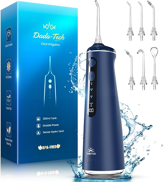DADA-TECH Cordless Water Dental Flosser Teeth Pick, 300ml Tank, 7 Jet Tips