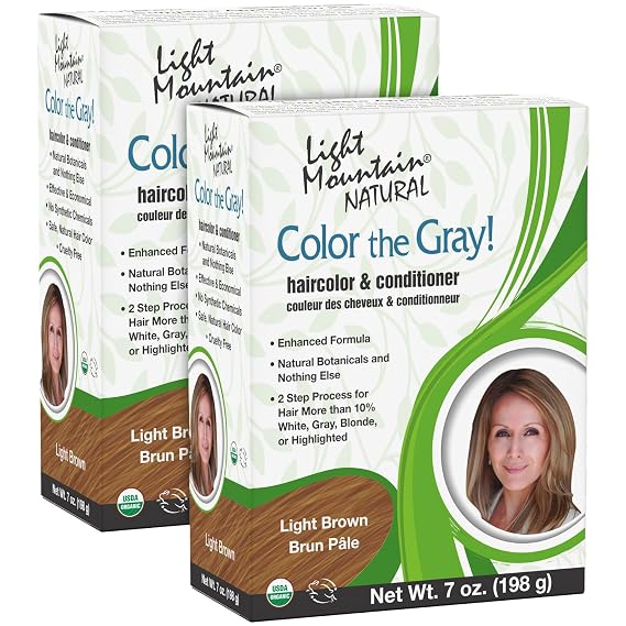 Light Mountain Henna Hair Color & Conditioner, Color the Gray - Light Brown Hair Dye for Men/Women, Chemical-Free, Semi-Permanent Hair Color for White, Gray, and Blonde Hair, 7 Oz (Pack of 2)