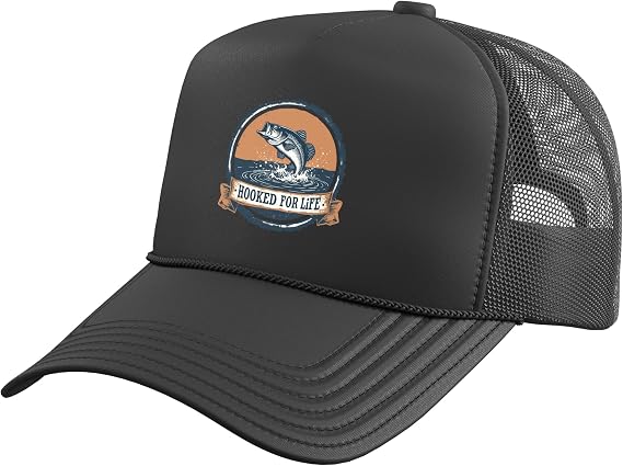 Hooked for Life Bass Fishing Passion Trucker Hat with Adjustable Mesh Back