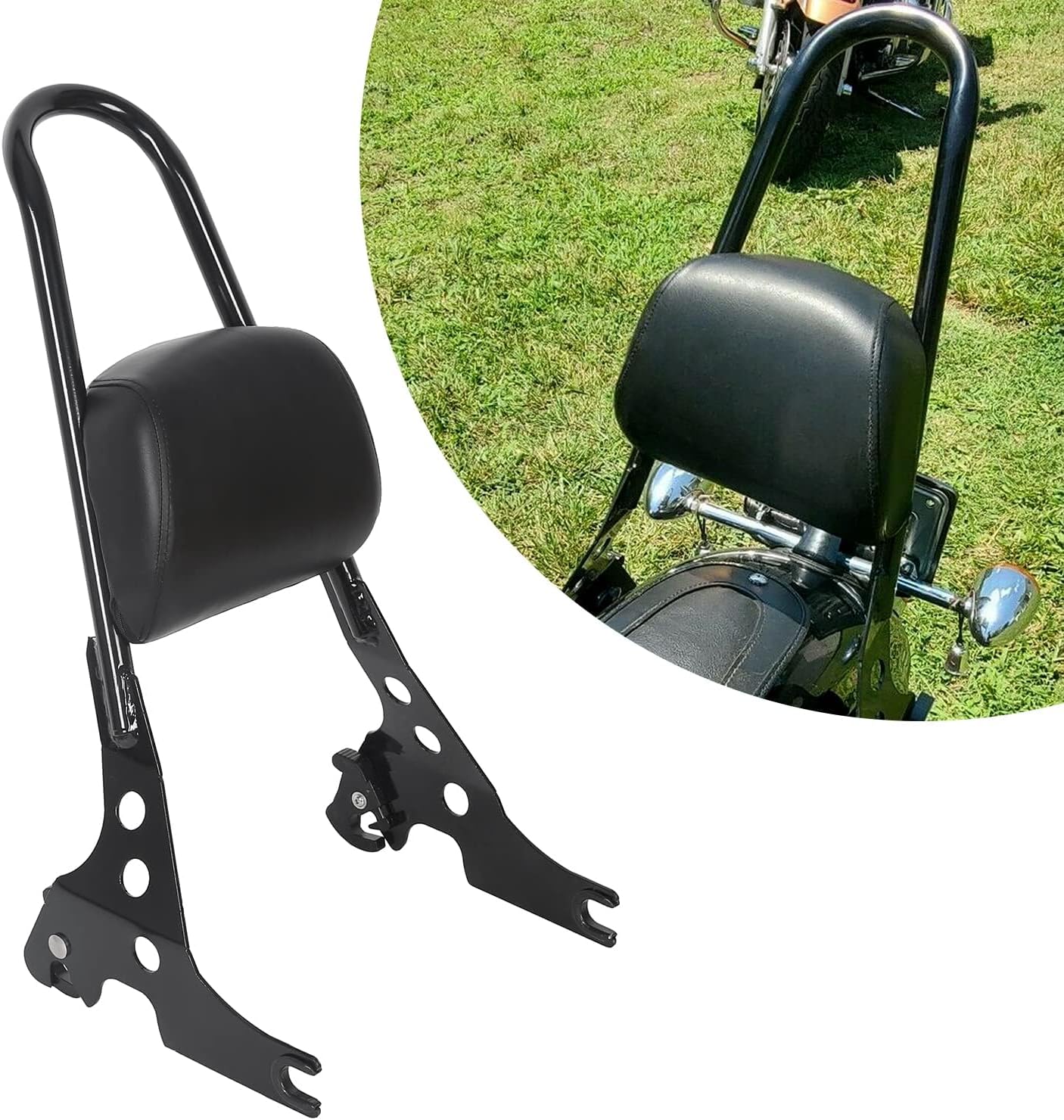 ECOTRIC Detachable Sissy Bar Passenger Backrest Compatible with 2004-Up Harley Sportster XL883C 883R XL1200R 1200C 1200S XLH883 XLH1200 Motorcycle Backrest WCushion Pad