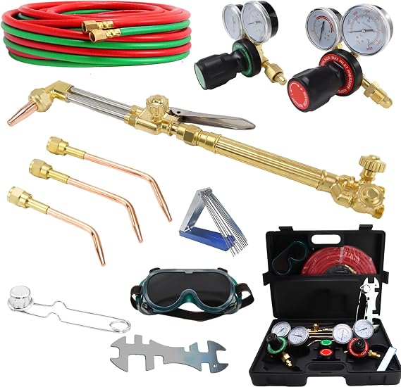 Oxy Acetylene Torch Kit, Gas Cutting Torch Welding Kit with Cutting & Welding Nozzle Gas Regulator & Oxygen Acetylene Gas Hose,Medium Duty Oxygen Acetylene Torch Kit Welder Tool Set