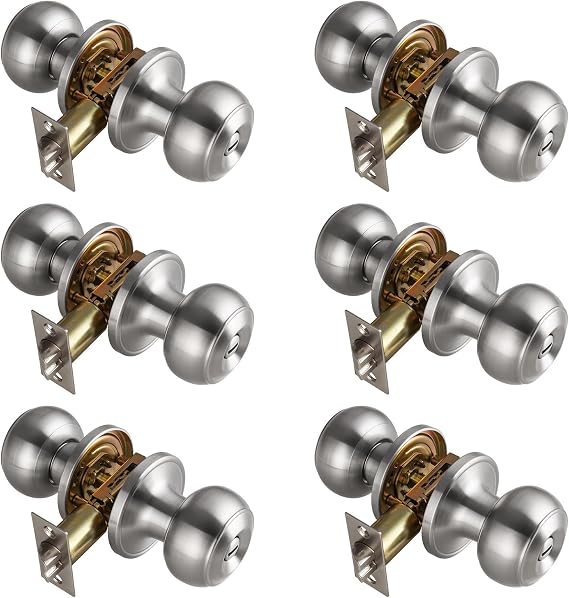 6 Pack Nickel Door Knob Interior with Turn Lock for Bath & Bedroom