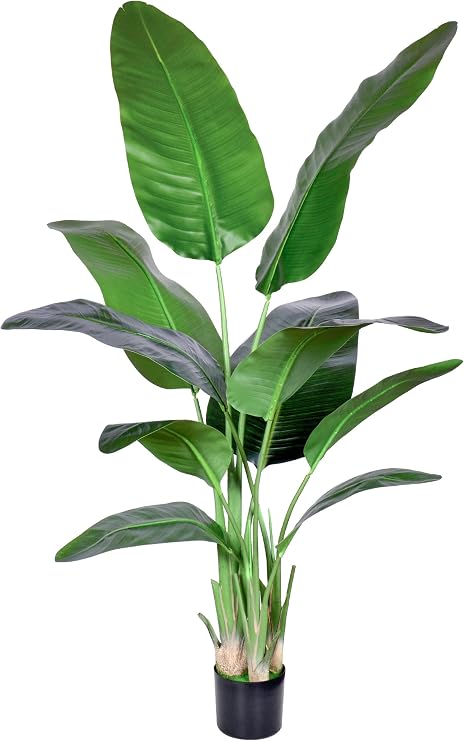HAIHONG Artificial Bird of Paradise Plant,Faux Palm Tree Potted Plant with Real Touch Leaves,Fake Trees for Home Living Room Office Indoor Outdoor Decor(5FT-1Pack)