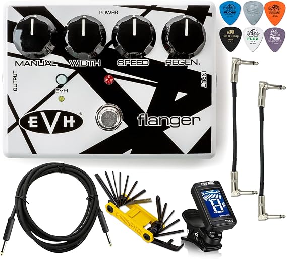 Tonebird MXR EVH117 Flanger Electric Guitar Effects Pedal Instrument Cable, Multi-Tool, Dunlop Picks, True Tune Chromatic Tuner, Patch Cable Bundle