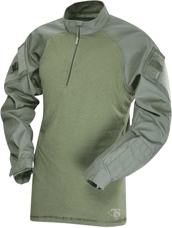 Tru-Spec T.R.U. 1/4 Zip Combat Shirt, Men's Tactical Long Sleeves - 65/35 Polyester Cotton Rip-Stop Fabric, Olive Drab - Medium Long