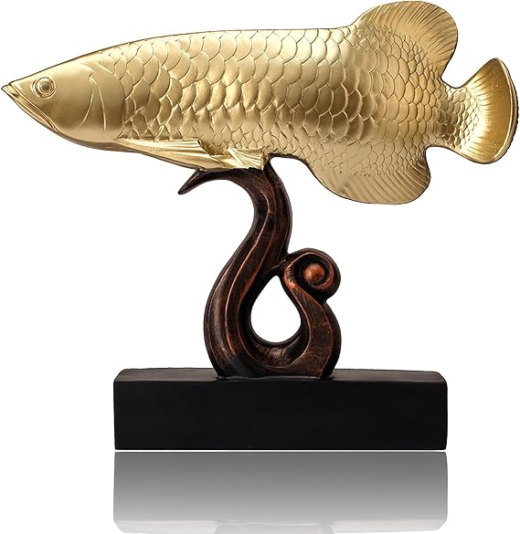 Feng Shui Gold Fish Figurine Koi Carp Statues Table Sculpture, Arowana Sea Animal Home Decor, Art Figure Desktop Kitchen Decorations, Ocean Floor Ornaments for Living Room Party (Gold)