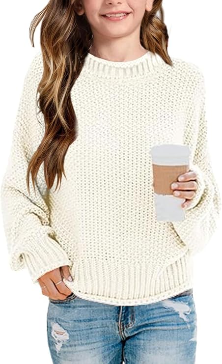 Girls Crew Neck Sweaters 2026 Fall Winter Teen Tops Cozy Knit Trendy Kids Long Sleeve Cute Shirts Casual Outfits