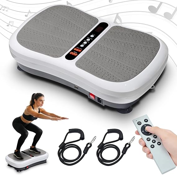 Vibration Plate Exercise Machine, Fitness Vibration Plate Platform with Built-in Bluetooth Speaker & 2 Resistance Bands, Whole Body Workout Vibrating Plate For Weight Loss Lymphatic Drainage