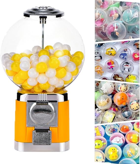 Vending Machine, 18.11" Big Bubble Gumball Machine Lockable Candy Gumball Dispenser Machine Large Capacity Toy Vending Machine for 1.26inch Ball,Yellow
