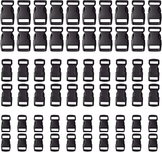 Golden Pearl 5/8, 1/2, and 3/8 inch(20 Each) Black Plastic Contoured Side Release Buckles for Paracord Bracelets-60pcs