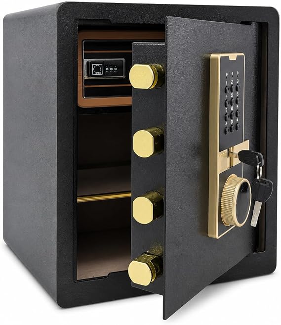 Safe Box, 45cm Tall 39L 3-Layer Home Office Safe with Built-in Safe Compartment, Security Cabinet Safe for Money Cash Valuables, Digital Electronic Keypad, Dual Alarm System, Removable Shelf
