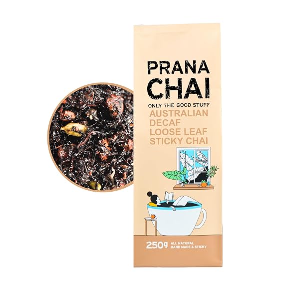 Prana Chai Masala Blend Decaf - Loose Leaf Chai with Whole Spices & Ginger - Decaffeinated & All Natural Ingredients - 250g