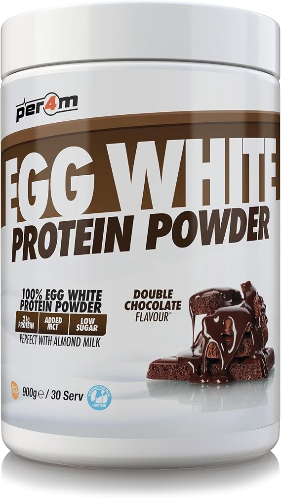 Per4m 100% Pure Free Range Egg White Protein Powder | High Protein Shake with Added MCTs | Gut Friendly, Lactose-Free & Essential Amino Acids (900g, Double Chocolate)