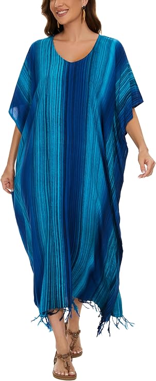 Beautybatik Women Stripe Caftan Kaftan Loungewear Maxi Plus Size Long Dress XL to 4X