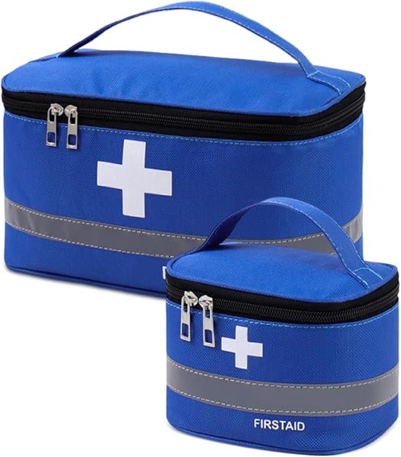 First Aid Bag Empty, 2PCS Small/Large First Aid Emergency Organizer Bags, Portable Empty Medicine Bags, Medicine Travel Storage Bag Portable First Aid Box for Outdoor Camping Travel Work(Blue)