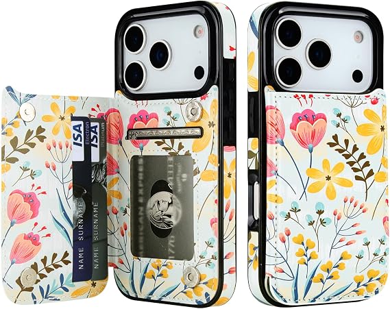 HAOPINSH Wallet Case Card Holder for iPhone 18 Pro & 17 Pro, Floral Flower
