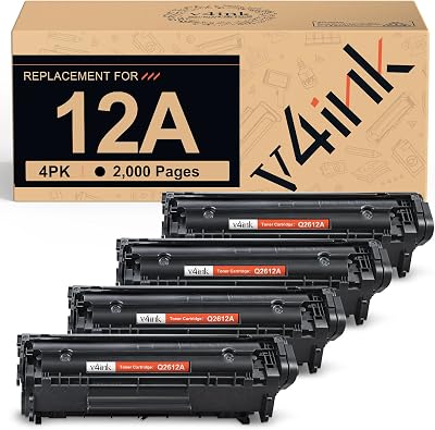 v4ink 4PK Compatible 12A Toner Cartridge Replacement for 12A Q2612A Toner Black Ink for use with HP 1012 1018 1020 1022 1022N 3015 M1005 M1319F Canon D420 D450 D480 MF4150 MF4350D MF4370DN Printer