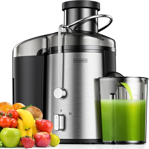 Dominion Juicer Machine, 600W Juicer with 3 Wide Mouth for Whole Fruits and Vegetables, Centrifugal Juice Extractor, Easy to Clean, Stainless Steel, BPA Free