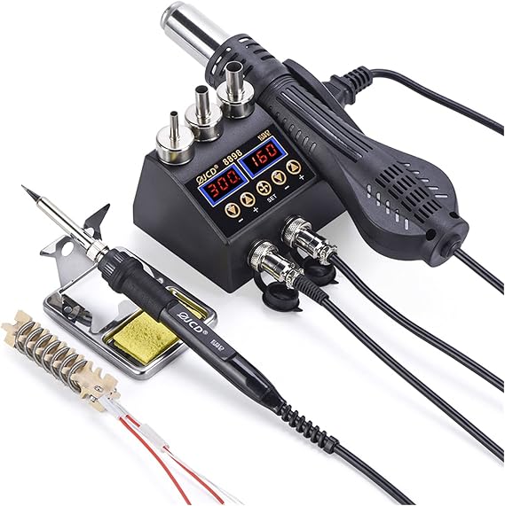 Soldering Station 2 in 1 750W Hot Air LCD Digital Display Welding Rework Station for Cell-Phone BGA SMD PCB IC Repair Solder Iron Hairdry 8898 (Color : Blue) (Blue)