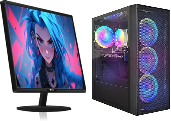 STGAubron Gaming PC Bundle with 24 inch FHD LED Monitor- Radeon RX 580 8G, Intel Core I7 8th up to 4.1GHz, 16G DDR4, 1T SSD, RGB Fan x4, Windows 11 Home