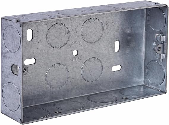 Double Patress Box 25mm – Flush Mount Electrical Back Box for Double Sockets, Switches & Outlets | Durable Metal Flush Mount Junction Box for Wiring, Home & Commercial Electrical Installations