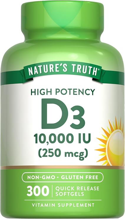 Nature's Truth Vitamin D3 10000 IU Softgels | 300 Count | Extra Strength | Non-GMO & Gluten Free Supplement
