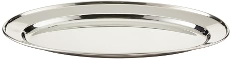 Winco 14" x 8 3/4" Oval Stainless Steel Platter | Corrosion-resistant surface, Restaurant service, Great for Entrees, Salads, Desserts and Appetizers