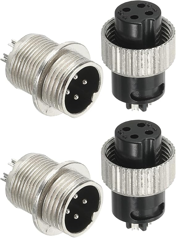 PATIKIL 2 Set Aviation Connector Plug 4 Pin Metal Male Female Panel 12mm