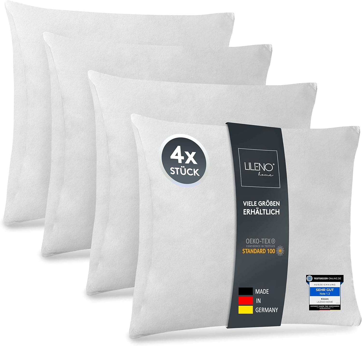 Lileno Home Set of 4 Cushion Filling, 40 ° C Washable Inner Cushion Suitable for Allergy Sufferers, Polyester Cushion Inlet as Couch Cushion, Sofa Cushion, Cocktail Cushion and Pillow, 40 x 40 cm