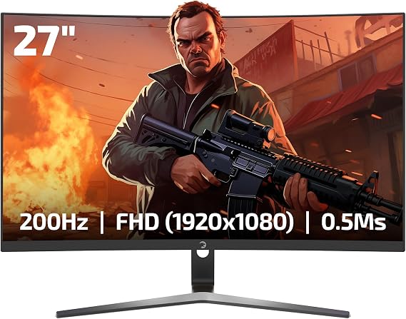 GAMEPOWER T50 27 Inch 1500R Curved Gaming Monitor, 200Hz 1080p Display, Full HD, 0.5ms Response Time, VA Panel, FreeSync, HDR, 125% sRGB, RGB Backlight, Dual Speakers, Zero Frame, HDMI/DP