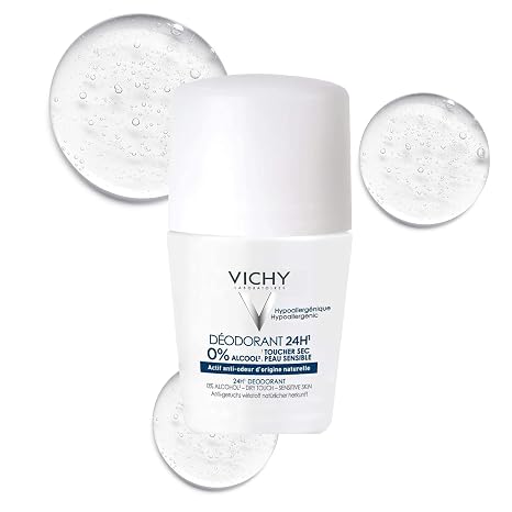 Vichy 24-Hour Dry-Touch Roll-On Aluminum Free Deodorant for Sensitive Skin | Deodorant & antiperspirant for women and men with an invisible residue-free finish that provides 24 hour protection.