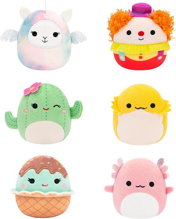 Micromallows Squishmallows Original 6-Pack – Archie Axolotl, Bimbi Clown, Lucy-May Llamapegacorn, Maritza Cactus, Maya Sundae, Rodry Bearded Dragon